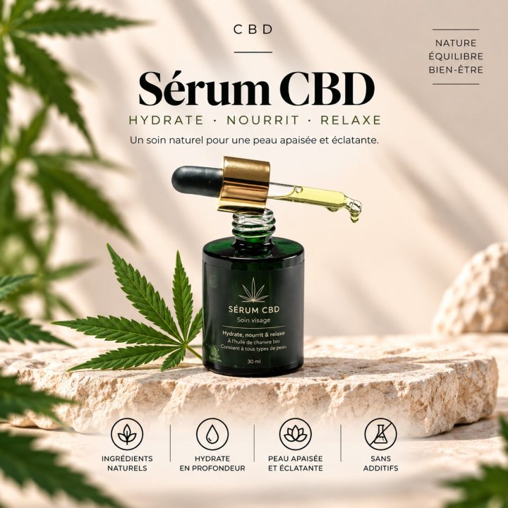 Flacon de sérum visage au CBD, 30 ml, pipette compte-gouttes