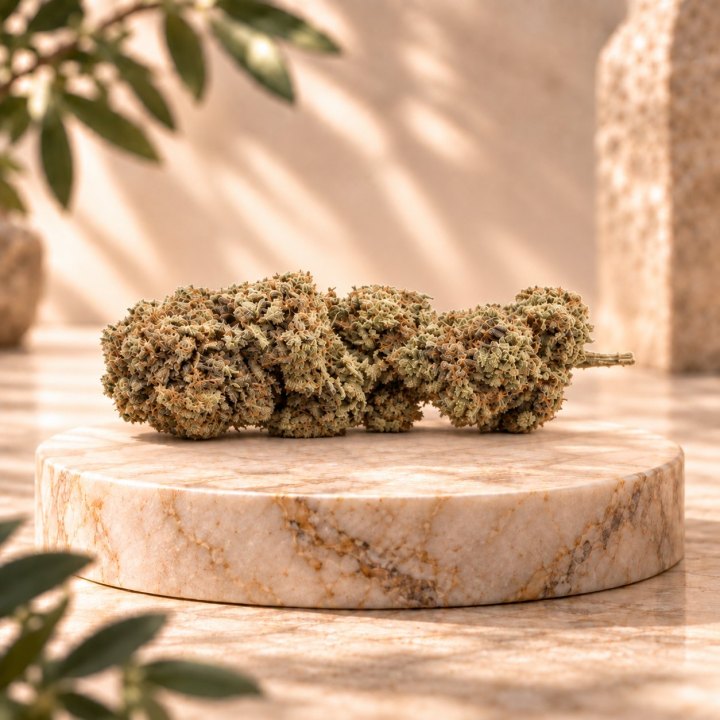 Sommité allongée de Critical+ 2.0 CBD, vue de profil