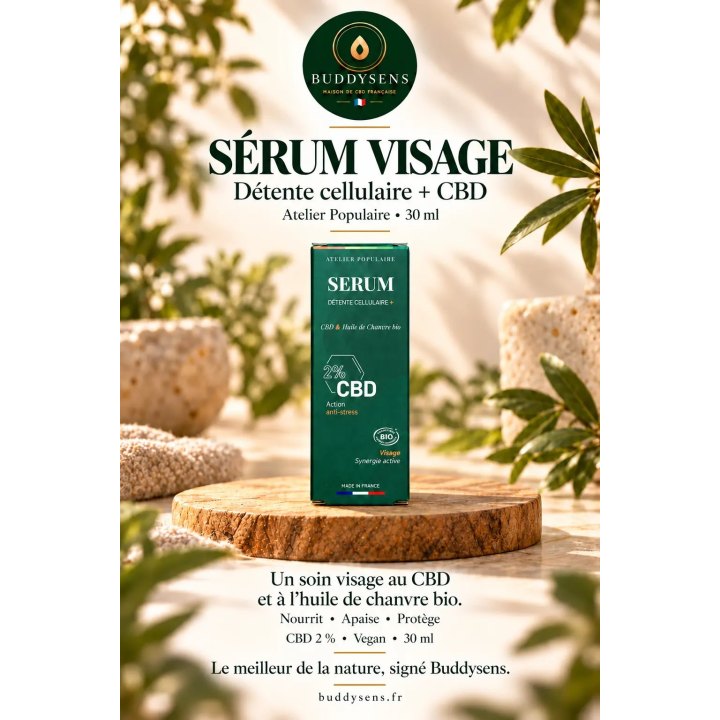 Sérum visage bio au CBD 2 % Atelier Populaire, 30 ml, dans son étui