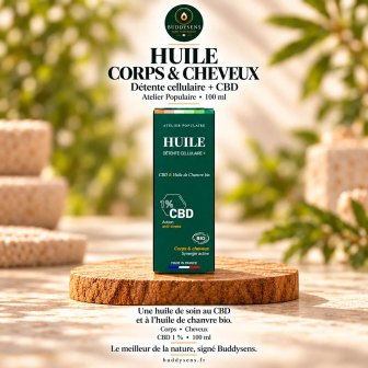 Huile corps et cheveux bio au CBD 1 %, 100 ml | BuddySens